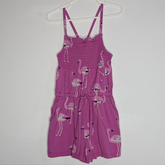 Tea Collection Pink Flamingo Cotton Spaghetti Strap Romper 7 - Picture 1 of 8